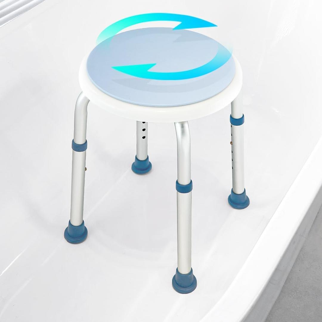 GreenChief 360 Degree Swivel Shower Seat, Small Shower Chair for Bathtub, Adjustable Height for Elderly, Handicap, Senior, Adults (300lbs), Aluminium, Blue