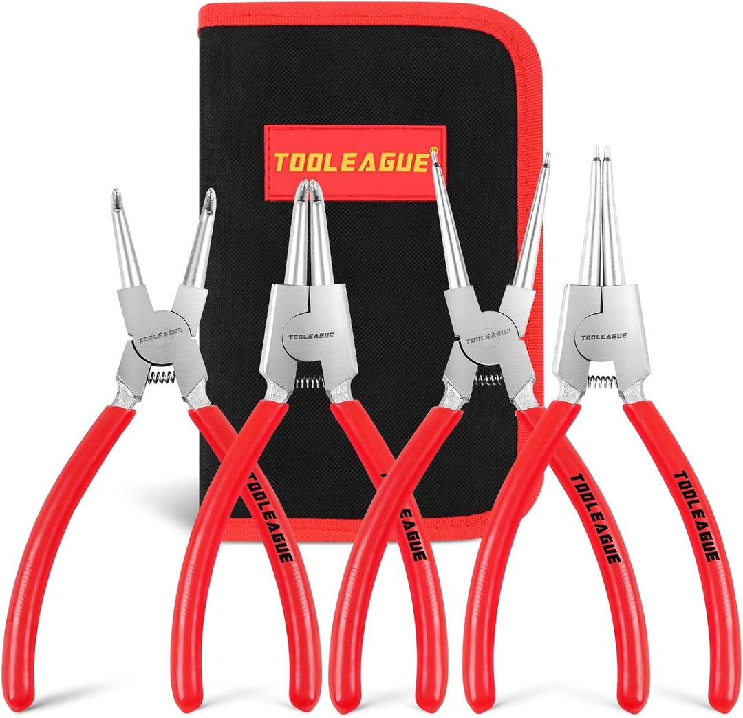 TOOLEAGUE 4 Pcs Snap Ring Pliers Set, Circlip Pliers, 7 inches Internal/External Heavy Duty for Ring Remover Retaining Straight Bent Lock Pliers Set (Red)