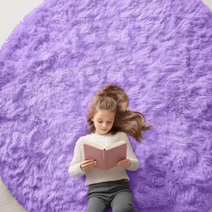 OLANLY Purple Round Rugs for Bedroom - Machine Washable, 7 ft Circle Area Rugs for Living Room, Soft and Fluffy Shaggy Carpet for Teen Girls and Boys, Nursery Rooms, Dorms, Home Decor Aesthetic