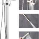 Free Standing Tub Faucet, Floor Mount Bathroom Tub Filler, Single Handle Freestanding Bathtub Shower Faucets with Handheld Sprayer, Brushed Nickel