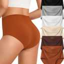 Kalapa Womens Underwear Seamless Full Coverage Breathable Briefs No Show Silky Stretch High Waisted Ladies Panties 6 Pack (Small)