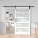 Fredbeck 48in x 84in White Glass Barn Door with 8FT 96inch Sliding Doors Hardware Kit Included & Handle,PVC Surface,Need to Assembly,Water-Proof