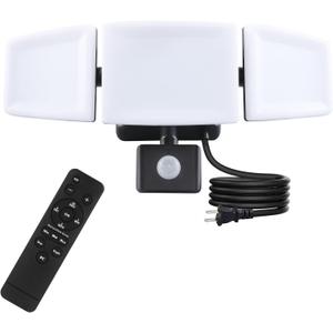Ganiude 35W Plug in Flood Light Outdoor, Motion Sensor Plug in LED Security Light with Remote Control, Dusk to Dawn, 3 Heads, 3500LM, 5000K, IP65 Waterproof Exterior Lamp for Porch, Garage, Yard Ganiude 35W Plug in Flood Light Outdoor, Motion Sensor Plug in LED Security Light with Remote Control, Dusk to Dawn, 3 Heads, 3500LM, 5000K, IP65 Waterproof Exterior Lamp for Porch, Garage, Yard