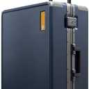 LEVEL8 Zipperless Checked Luggage with Aluminum Frame, Upgraded Medium Hardside Suitcase with Spinner Wheels, Metal Travel Luggage with Double Tsa Locks, 24 Inch, Blue