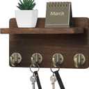 Nekon Key Holder Wall Mount, 8.5 Inch Small Home Decor Wooden Wall Organizer with 4 Hooks and Shelf, Wall Decor for Living Room Entryway Kitchen (Brown)