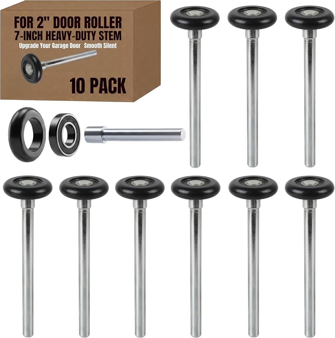 10 Pack 7" Stem Black 2" Sealed Nylon Commercial Garage Door Roller, Ultra Quiet Long-Lasting Durable High Load, Use Double Seals Precision Bearings for Home&Commercial