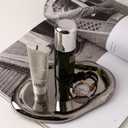 Silver Tray Decorative Vanity Tray Bathroom Tray Jewelry Dish Ceramic Silver Round Plate Holder Makeup Tray Home Organizers Irregular Storage Plate Bathroom Organizer(Long)