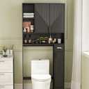 GOODONE Black Over The Toilet Storage Cabinet - with 3 Doors and Toilet Paper Holder Stand, FreeStanding, for Bathroom, Restroom, Laundry
