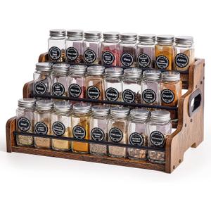 Wood Spice Rack Organizer for Cabinet, 3 Tier Spice Shelf Storage, Kitchen Seasoning Organizer for Spice Bottles, Jars, Seasonings, Baking Supplies