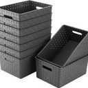 Bekith 9 Pack Woven Plastic Storage Basket, Organizing Pantry Storage Bins for Toys, Accessories, Bedroom, Classrooms, Office, School, 10" L x 7" W x 4.4" H, Grey