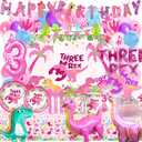 Pink Three Dino Rex Birthday Party Decorations Dinosaur 3rd Birthday Decorations, Three inspired Rex Birthday Party Supplies