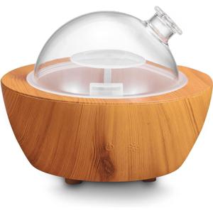 280ml Glass Essential Oil Diffuser Wood Grain Base Air Aroma Diffusers for Aromatherapy Cool Mist Humidifier with Safe Auto Shut-Off and 7 Color LED Night Lights for Home Office Room (Yellow-wood Grain)