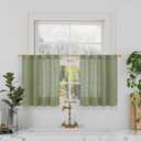 LAMIT Small Window Linen Curtains for Kitchen, Cafe Curtains 24 inch Semi Sheer Light Filtering Panels Back Tab and Rod Pocket Drapes for Small Window, 2 Panels, Sage Green, 34 x 24 Inch