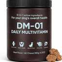 DM-01 Daily Multivitamin for Dogs, Multivitamin Itch Relief Chews, Skin and Coat Healthy, Gut Health & Boost Immunity, with Folic Acid, Salmon Oil, Probiotics & Vitamins, Beef Flavor, 60 Chew (1) EXP: Jul 04 2028