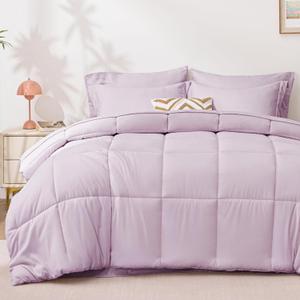 Love's cabin Twin Comforter Set Light Purple, 5 Pieces Twin Bed in a Bag, All Season Bedding Sets with 1 Comforter, 1 Flat Sheet, 1 Fitted Sheet, 1 Pillowcase and 1 Pillow Sham