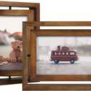 Egofine 2 Pack 4x6 Rotating Floating Picture Frames,Double-Sided Display with HD Glass Front Wooden Distressed Frame for Vertical or Horizontal Tabletop Display, Carbonization (Carbonized Brown)