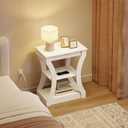 MAHANCRIS End Table Set of 2 with Charging Station, Side Table with USB Ports and Outlets, Nightstand, 3 Tier Bedside Table with Storage Shelf for Living Room, Bedroom, Small Space, White ETWT53E01S2
