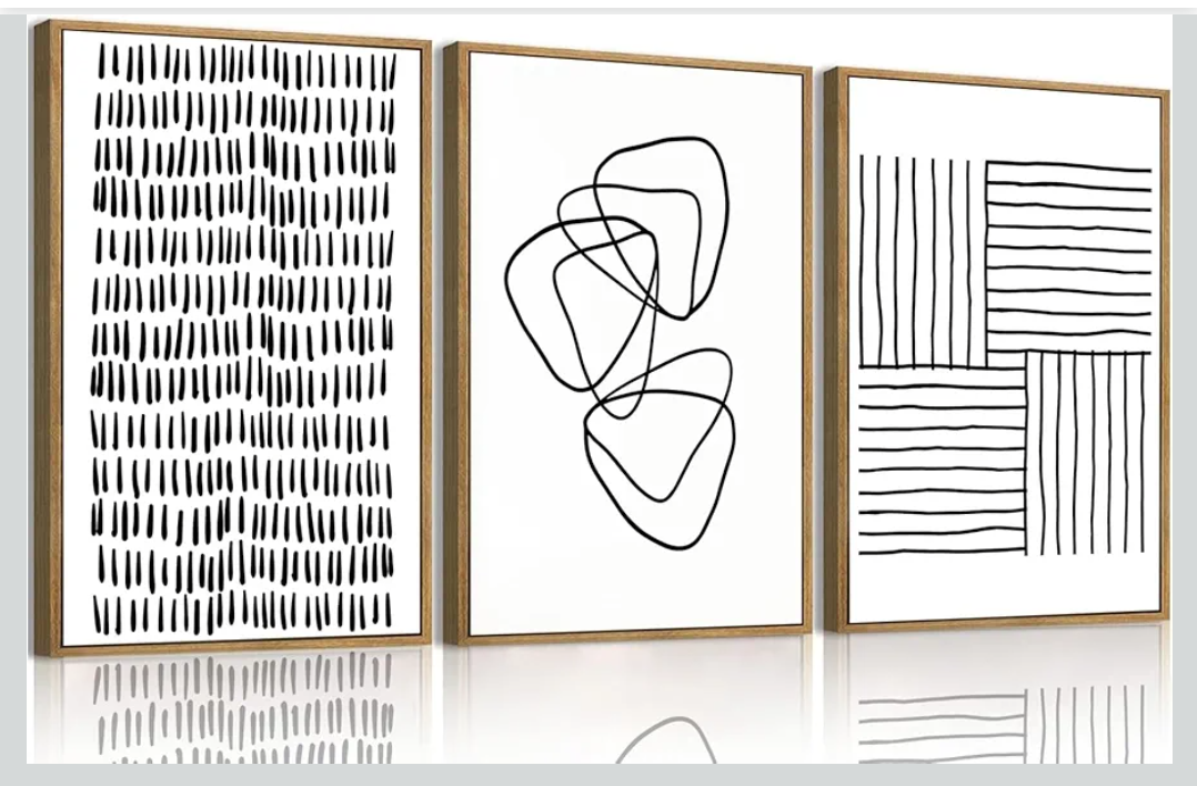 OIQArtOIQ 3 Piece Large Abstract Canvas Wall Art For Living Room Black and White Lines Geometric Framed Wall Art Mid Century Modern Minimalist Art Prints Artwork For Bedroom Office Dining Room 16x24 in