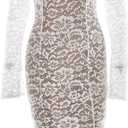 Women Vintage Mock Neck Floral Lace Long Sleeves Midi Dress with Back Zipper Elegant Flowy Bodycon Dresses (S)