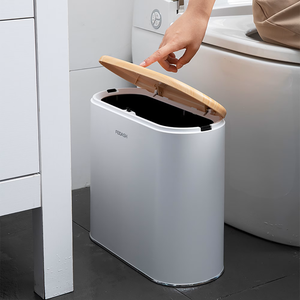 Slim Bathroom Trash Can:2.6 Gallon with Removable Lid Narrow Design Bin for Toilet Shower Small Spaces & Rooms - Odor-Proof Dog-Proof Touchless & Family Use Plastic Compact (White)