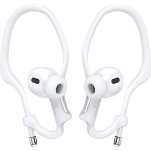 AirPod Ear Hooks Adjustable for AirPods 4 & 3 & 2 & 1, AirPods Pro 2 & 1, [Added Velvet Storage Pouch] Ergonomic Comfortable Fit, Silicone Anti-Slip Over Ear Clips Sports Grip (Standard, White)