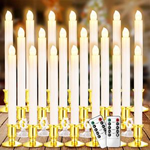 YAUNGEL Window Candles, 20 Pack LED Battery Operated Christmas Candles for Windows with Remote Timer Electric Candle Lights with Removable Candle Holders Suction Cups for Christmas Decorations, Gold