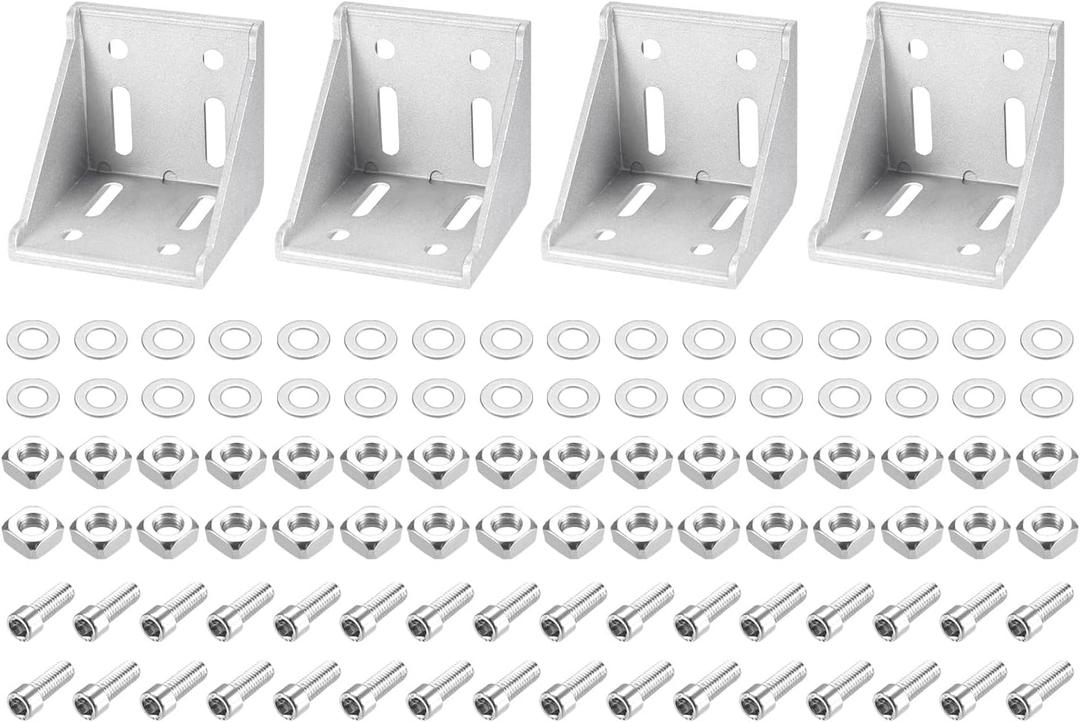 uxcell 4Set Inside Corner Bracket Gusset Kits, 78x78x79mm 8080 Angle Connector for 6060 Series Aluminum Profile (Silver/ 32 x Square Nuts & Hex Socket Bolts & Washers)