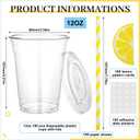 Gilprop 100 Sets Plastic Lemonade Cups with Lids and Straws Lemonade Stand Supplies 12 oz Disposable Lemon Cups Bulk with Stickers Lemonades Bar Supplies for Summer Beverage Drinking Party Favor
