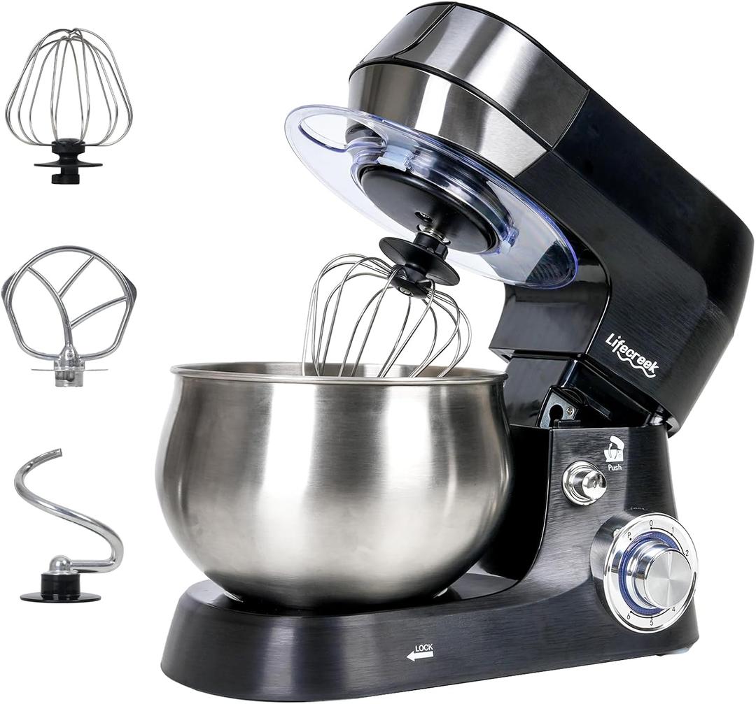 3-in-1Stand Mixer, 5.3Qt 660W, 6-Speed Tilt-head Food Mixer, Electric Kitchen Portable Lightweight Mixer with Stainless Steel Bowl, Dough Hook, Whisk, Beater(Black)