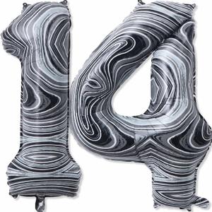 14 Balloon Number, 40 Inch Black Marble Foil Balloons Giant Jumbo Helium Number 14 or 41 Balloons for 14th 41th Birthday Decorations Anniversary Events Boys Girls Party Decorations(Black Marble Agate)