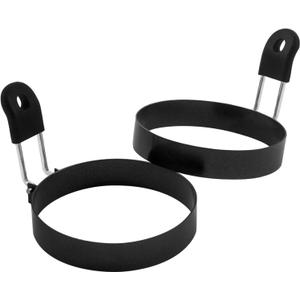 COTEY 3.5" Egg Rings Set of 2 with Silicone Handle, Large Ring for Frying Eggs, Round Mold for English Muffins - Griddle Cooking Shaper for Breakfast (Black)