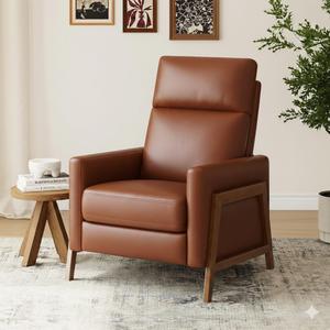COLAMY Push Back Recliner Chair, Upholstered Leather Recliner with Footrest 118-150 Degree Adjustable, Comfy Modern Wingback Recliner for Living Room, Bedroom, Small Spaces, Cocoa (Set of 1)