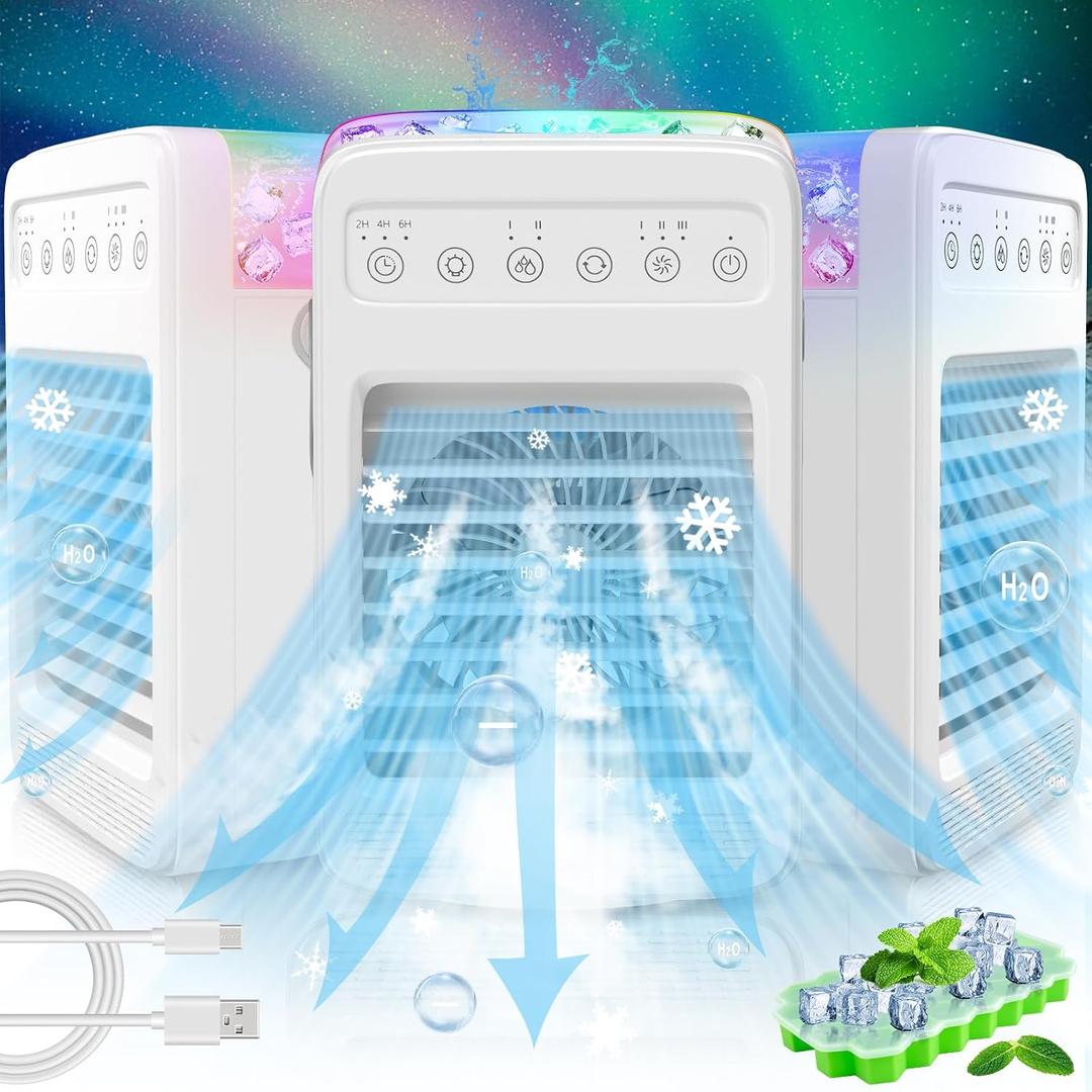 Mini Air Conditioner,Portable Air Conditioners for Room,180 Oscillating Small Mini AC with Timer,4 Speeds 2 Cool Mist,Small Room Air Conditioners for Office Bedroom