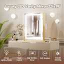 PRIMETEK Vanity Mirror with Lights, 19"x22" Large Makeup Mirror with Lights, LED Lighted Makeup Mirror, Touch Screen with 3-Color Lighting, Dimmable for Vanity Desk Tabletop, Bedroom, Gold