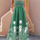 Gardenwed Women's Floral Print Maxi Dress,Spaghetti Strap Smocked Bodice A-Line Sundress with Pockets (Green, XL)