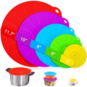 Silicone lids - 5 Pack Heat Resistant Microwave Splatter Cover, Reusable silicone Suction lids for food storage Fits Bowls, Cups, Skillets, Plates, Pots, Pans StoveTop, Oven, Fridge Safe (5pcs Big size Multi purpose, 5pcs multi colors)