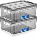 Tribello 12.5 Quart Storage Bins with Lids, Plastic Storage Containers with Latching Lids For Organizing - Tinted - (15.5 x 12 x 6) - Set of 2 - Made in EU