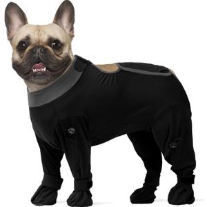 ROZKITCH Dog Recovery Suit After Surgery, Prevent Licking & Shedding, Dog E-Collar Alternative Four-Sleeve with Adjustable Leg Drawstrings & Belly Access, Post-Surgery Bodysuit for Medium Dogs Black M