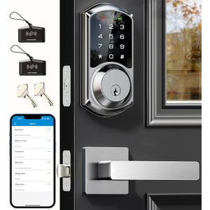 Veise VE06-L Smart Locks with 2 Lever Handle Set, App Control, Keyless Entry Deadbolt for Front Door, Electronic Digital Touchscreen Keypad, Auto Lock, Waterproof, Easy Installation, Satin Nickel