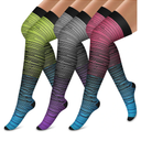 Bluemaple Thigh High Compression Socks for Women and Men Circulation(3 Pairs) Over the Knee-Best Support for Running,Travel,S/M