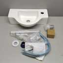 Ceramic Bathroom Sink Combo - White Small Wall Mount Corner Sink Set with Chrome Pop-up Drain