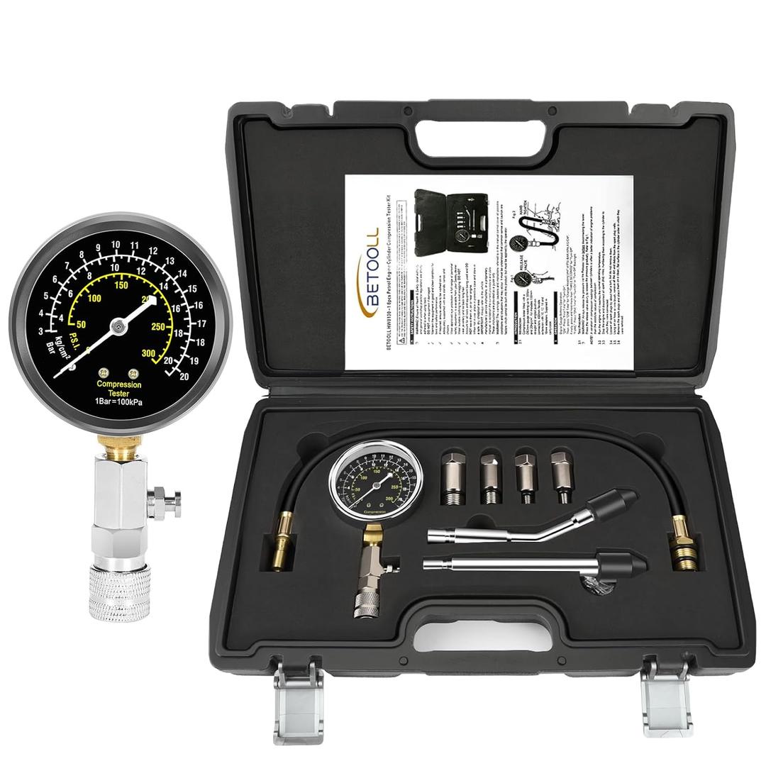BETOOLL 8pcs Petrol Engine Cylinder Compression Tester Kit Automotive Tool Gauge