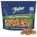 Fisher Chef's Naturals Walnut Halves & Pieces 16 oz, 100% California Unsalted Walnuts for Baking & Cooking, Healthy Snacks for Adults, Resealable Bag, Vegan Protein, Keto Snack, Chopped Nuts, Topping