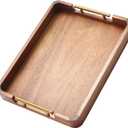 Acacia Wood Serving Tray with Handles, 17x13 Inch Ottoman Tray for Coffee Table,Candle Display,Breakfast in Bed, Large Wooden Decorative Tray with Non-Slip Pads, for Kitchen, Dining, Home Decor