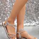 GORGLITTER Women's Rhinestone Flat Sandals Dressy Glitter Open Toe Sparkly Dress Summer Beach 2026 Slides Shoses, 41