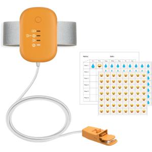 TENQIU Bed Wetting Alarm for Kids, USB Rechargeable, Pee Alarms with Loud Sound & Strong Vibration, Potty Training for Children, Orange