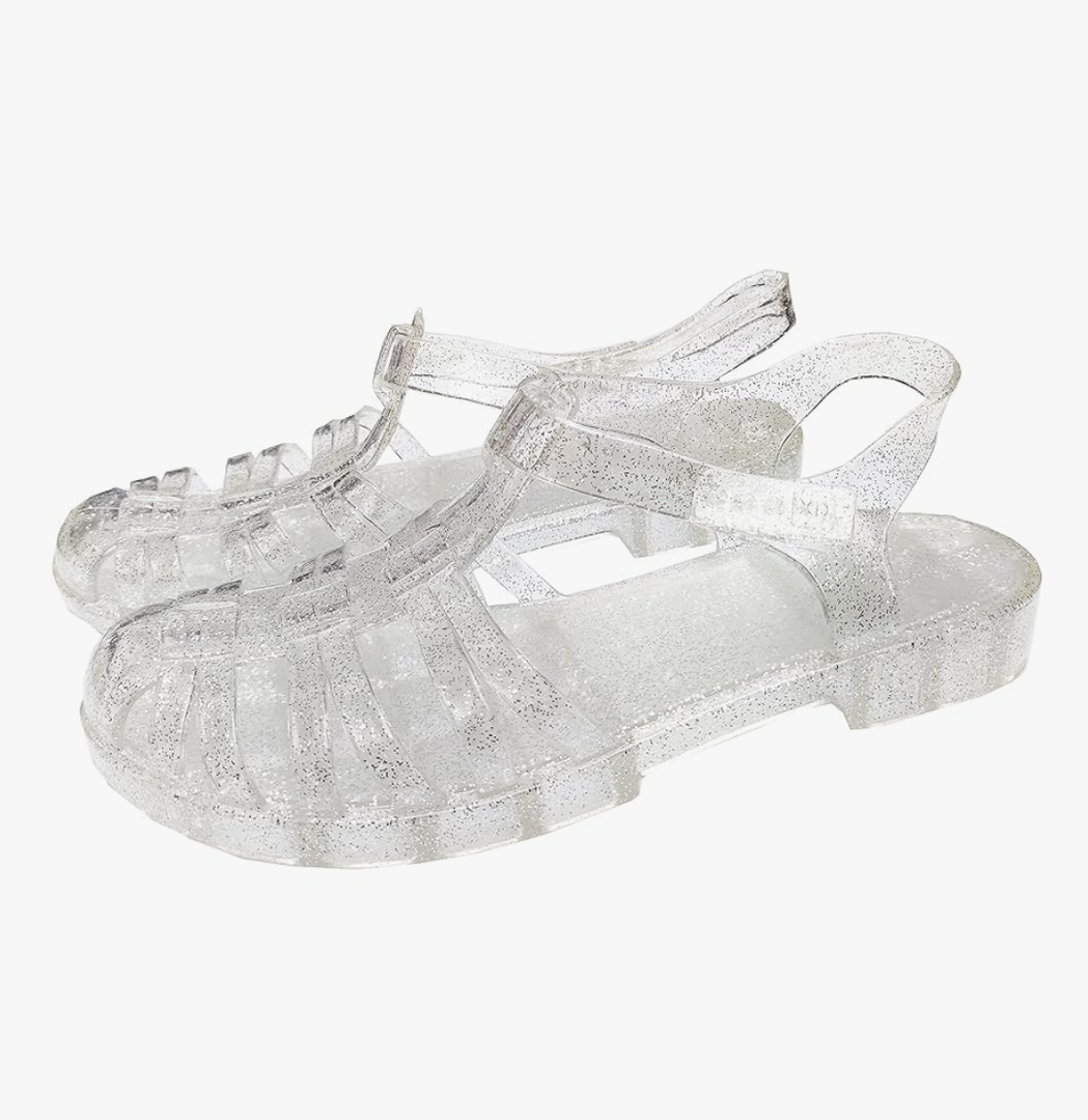 Yehopere Women's Jelly Sandals Retro T-Strap Glitter Flats Summer Beach Water Rain Shoes 6