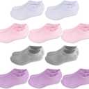 Cozi Foot 10 Pairs Boys Girls No Show Socks Cotton Non Slip Low Cut Socks (Medium, White/Gray/Pink/Purple)