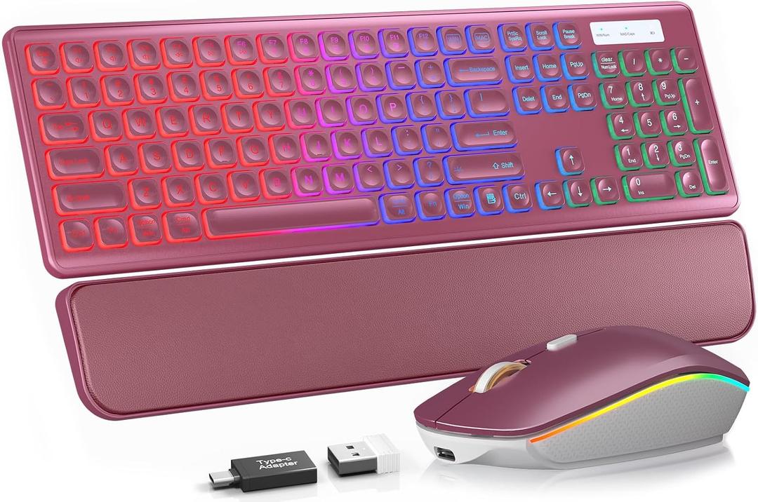 Wireless Keyboard and Mouse Combo, RGB Backlit, Rechargeable & Light Up Letters, Full-Size, Soft Typing, Sleep Mode, 2.4GHz Quiet Keyboard Set for Mac, Windows, Laptop, PC, Trueque KM42Pro | Light Up Letters, Full-Size, Soft Typing, Sleep Mode, 2.4GHz Quiet Keyboard Set for Mac, Windows, Laptop, PC, Trueque KM42Pro