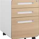 3 Drawer File Cabinet for Home Office, Under Desk Mobile Filing Cabinet with Lock for A4/Letter/Legal Size, 5 Wheel Anti-tilt Rolling File Cabinets, Fully Assembled